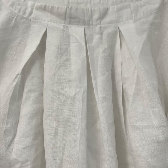 Night Studio Coastal White Linen Mother Pearl Buttons Pleated Boxy Top Large - Picture 6 of 6